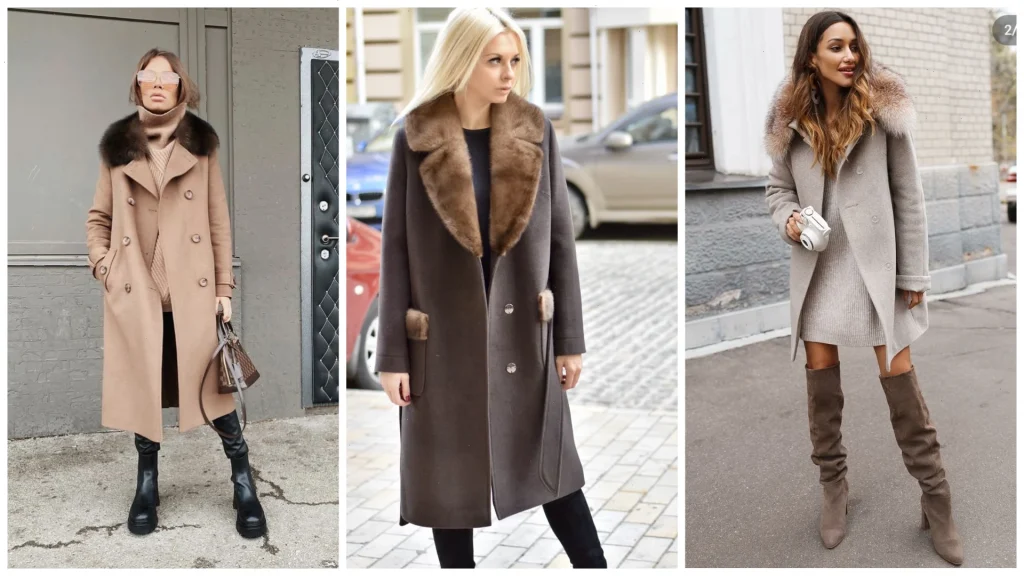 С меховой отделкой — мех на воротнике или манжетах, чаще искусственный.