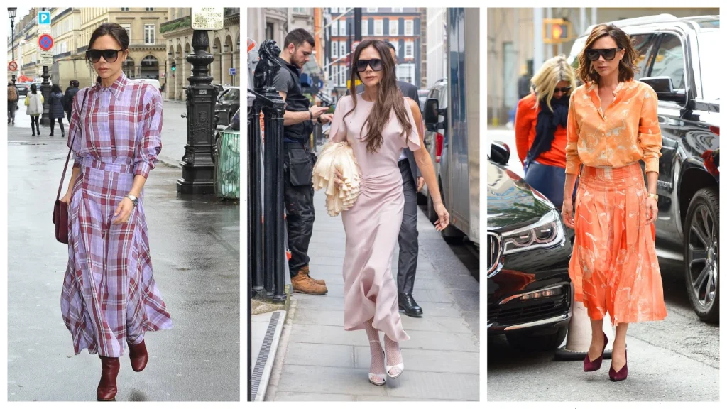 Современный стиль – Виктория Бекхэм

Виктория выбирает лаконичность и минимализм: строгие силуэты, однотонные комбинезоны или костюмы. Такой образ подойдёт для свадьбы в стиле лофт или городской вечеринки.